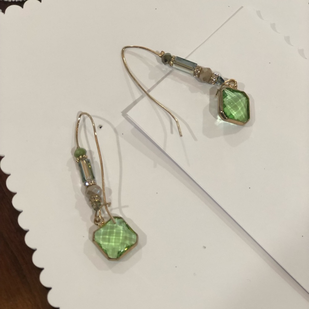 Earrings , green stones.